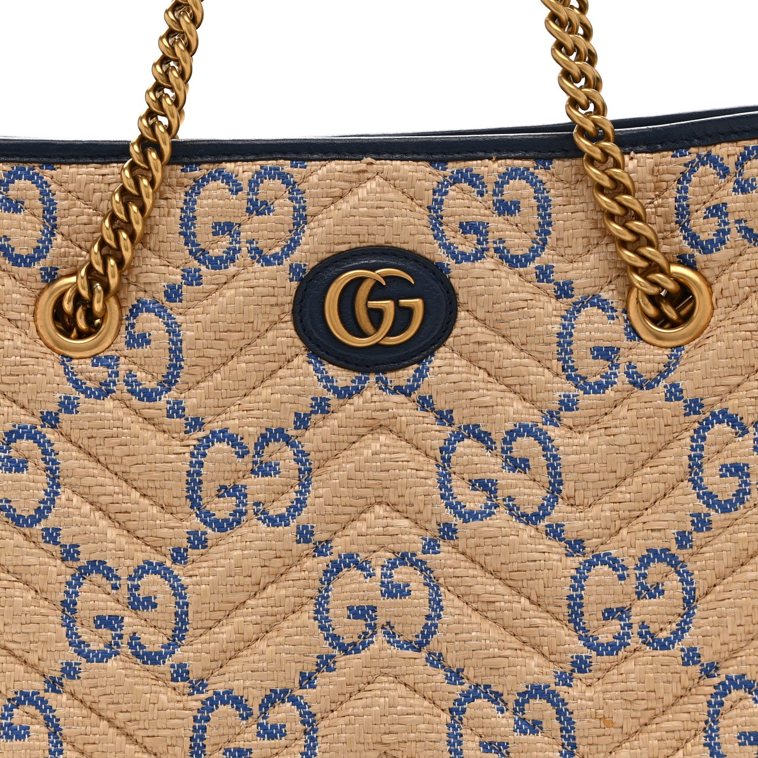 Gucci Raffia GG Monogram Matelasse Medium GG Marmont Shoulder Tote Natural Royale Off White 9 of 11