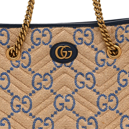 Gucci Raffia GG Monogram Matelasse Medium GG Marmont Shoulder Tote Natural Royale Off White 9 of 11