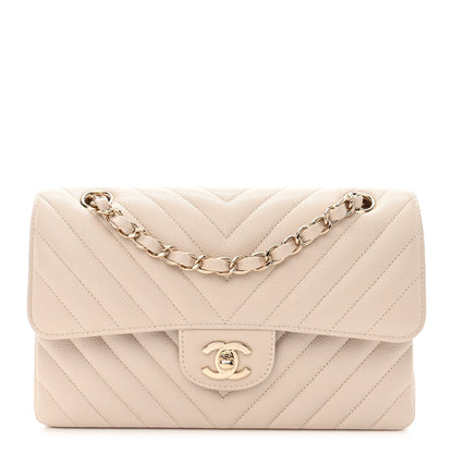 Chanel Caviar Chevron Quilted Small Double Flap Beige 1 of 11