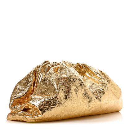 Bottega Veneta Metallic Crinkled Lambskin The Pouch Oversized Clutch Oro 3 of 11