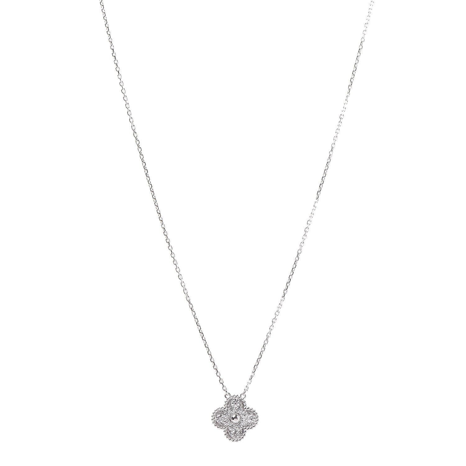 Van Cleef & Arpels 18K White Gold Diamond Vintage Alhambra Pendant Necklace 1 of 7