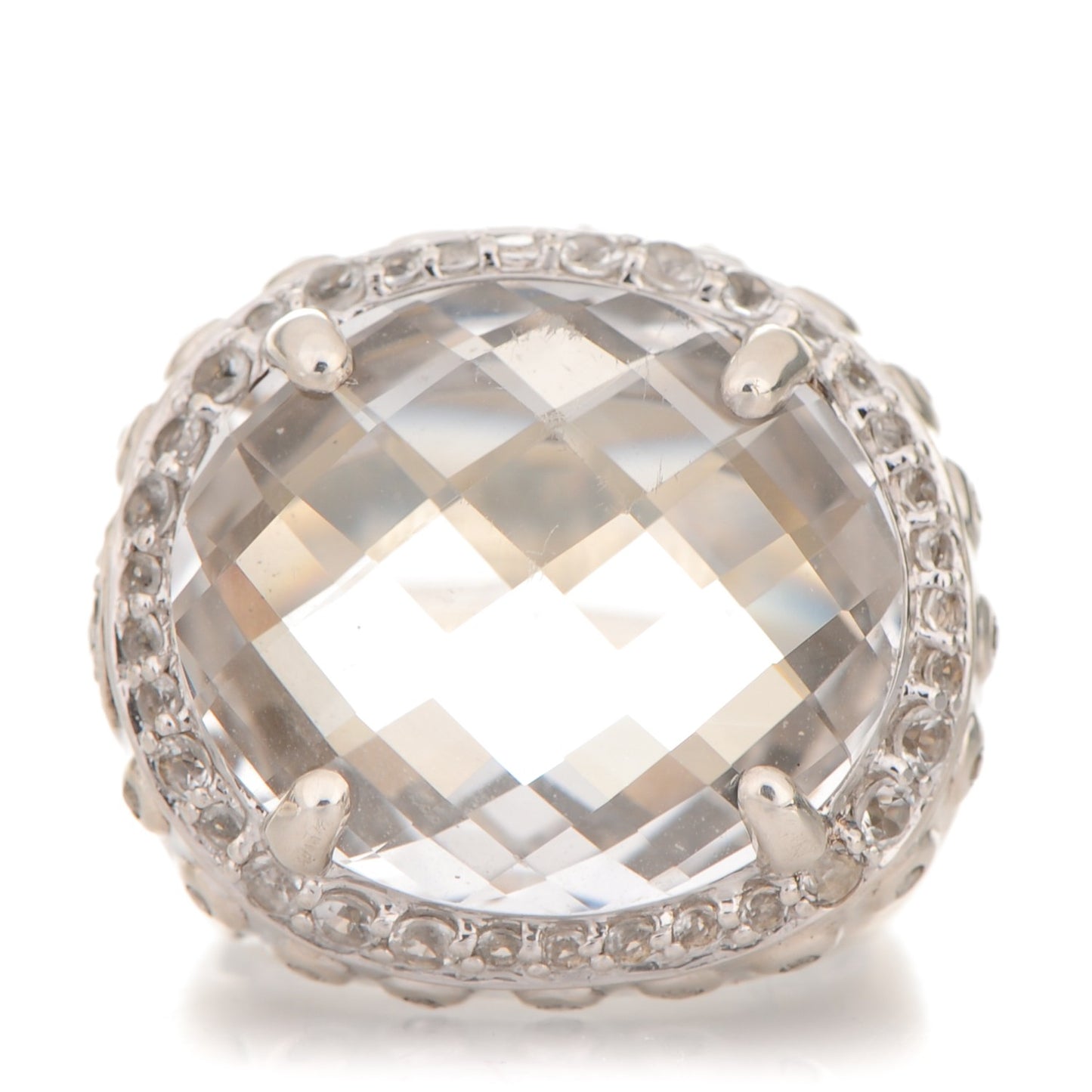 Sterling Silver White Topaz Quartz 20mm Bamboo Dome Ring 7.25