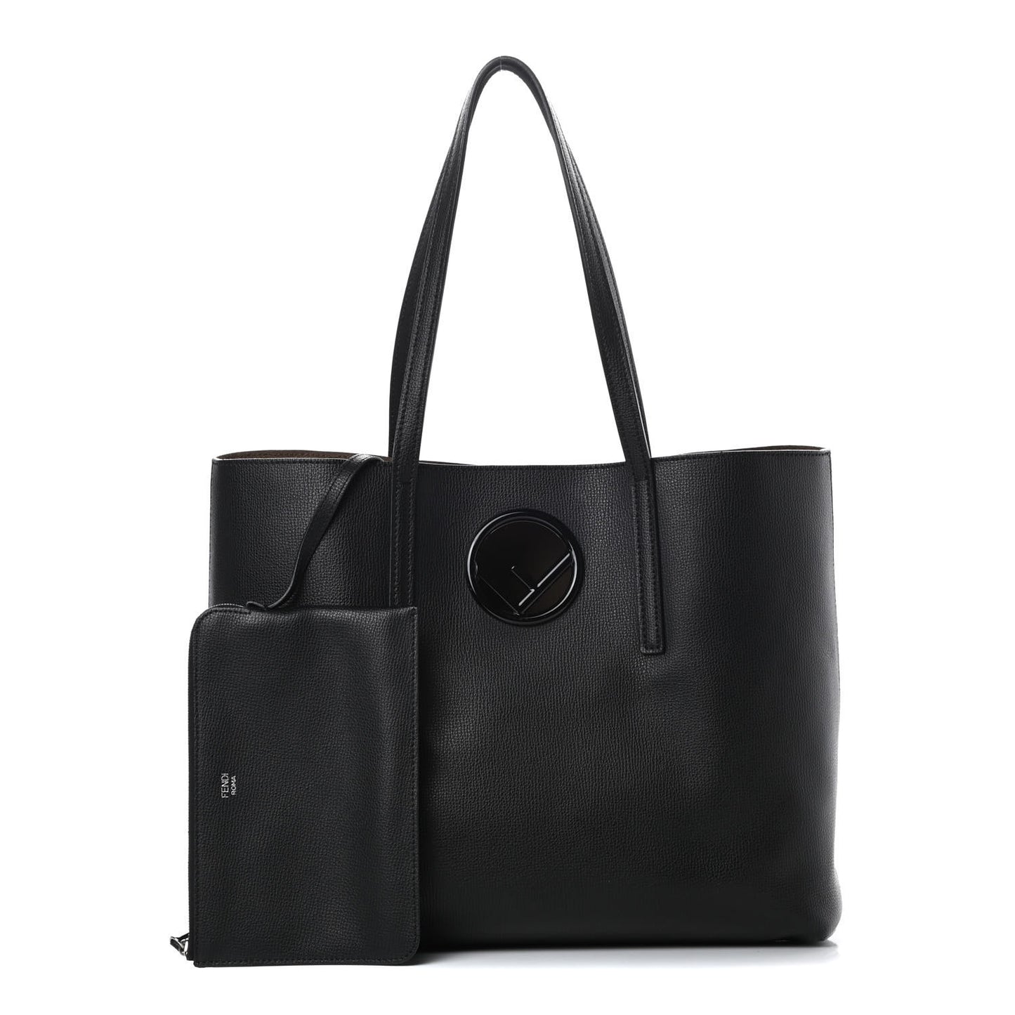 Vitello Vienna Enamel F is Fendi Shopping Tote Black Taupe