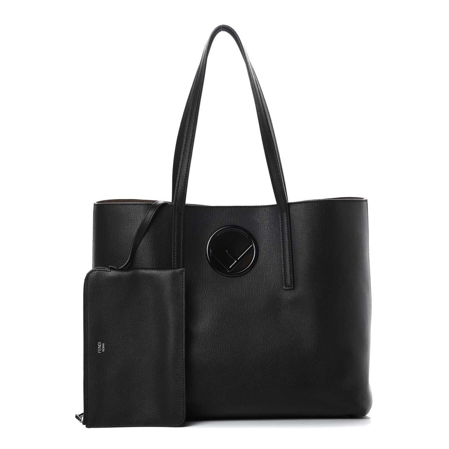 Fendi Vitello Vienna Enamel F is Fendi Shopping Tote Black Taupe 1 of 16