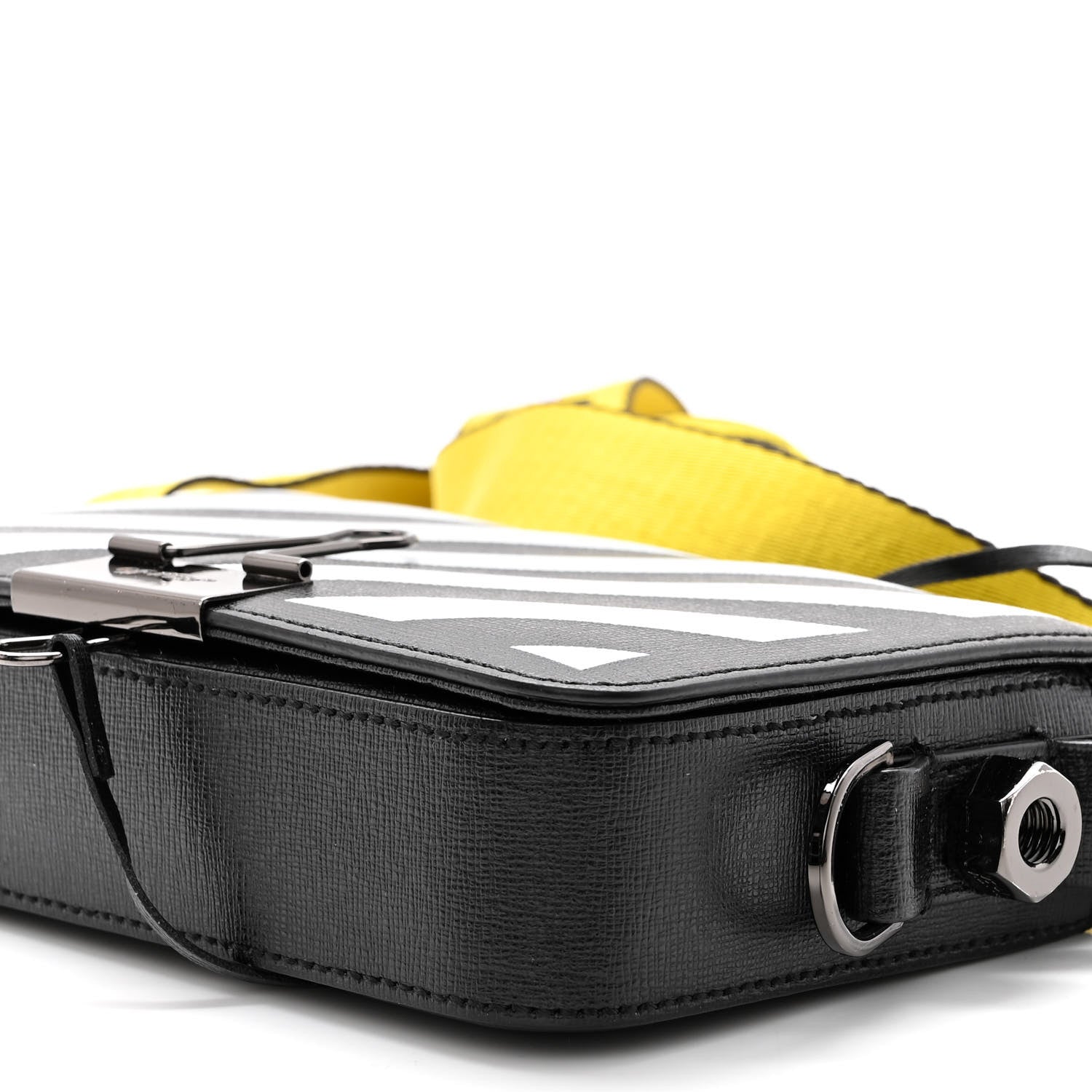 Off-White Saffiano Striped Mini Diag Binder Clip Bag Black White Yellow 9 of 9