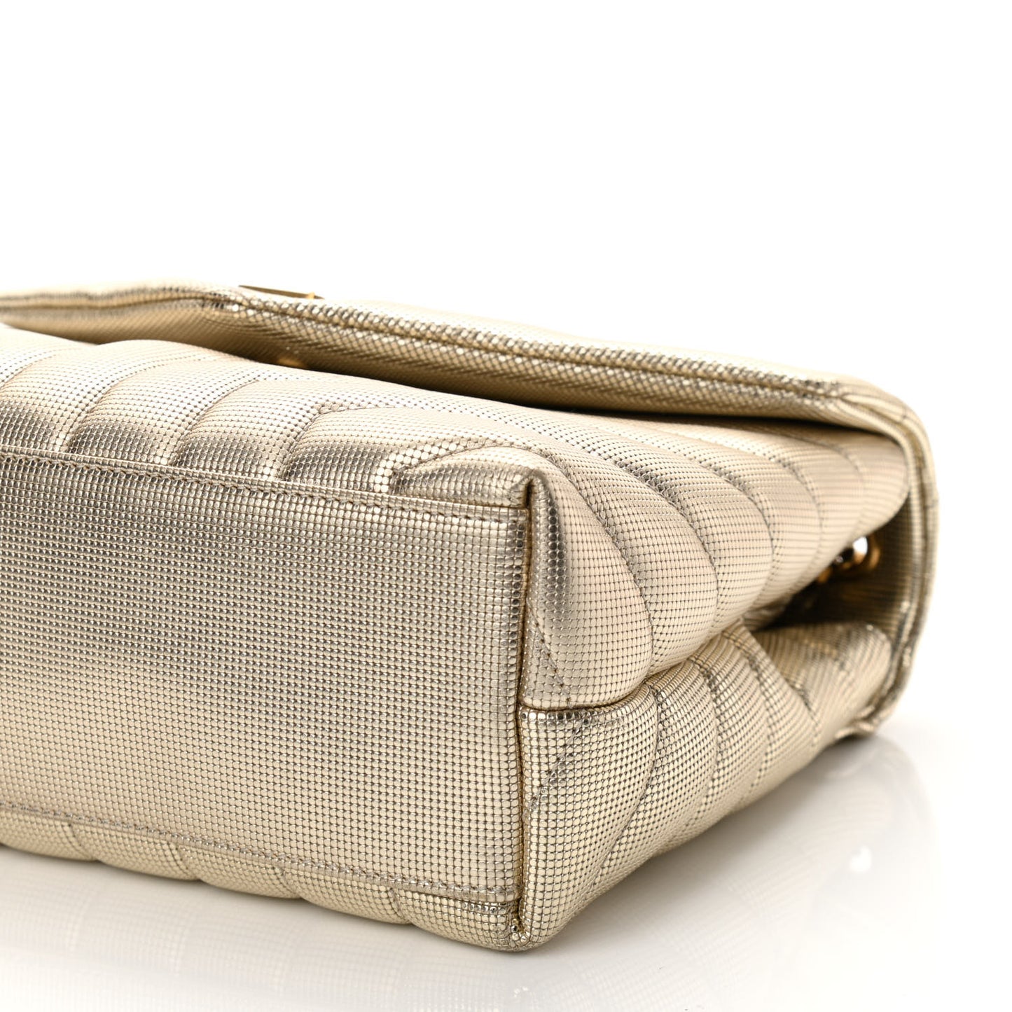 Metallic Calfskin Y Quilted Small Loulou Monogram Chain Satchel Platino