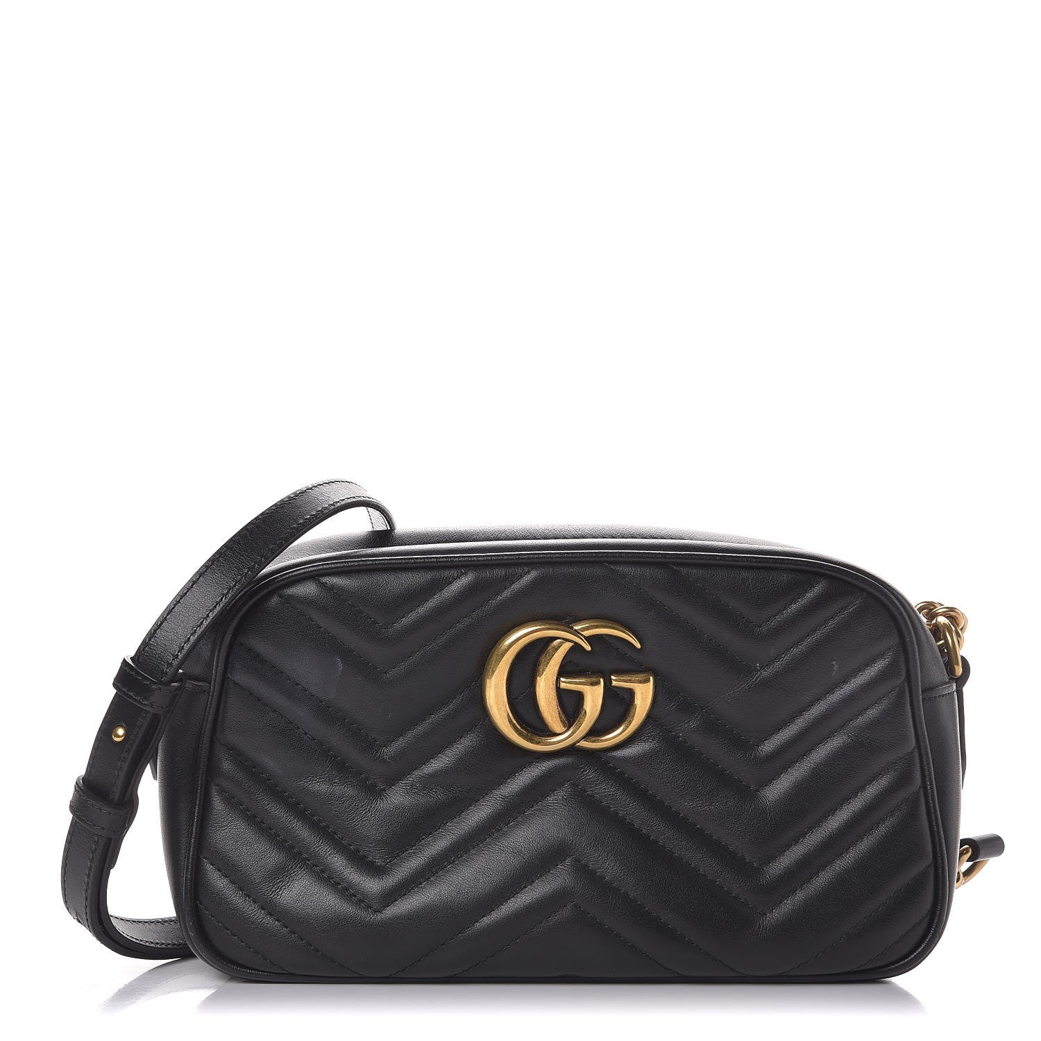 Gucci Calfskin Matelasse Small GG Marmont Chain Shoulder Bag Black 1 of 8