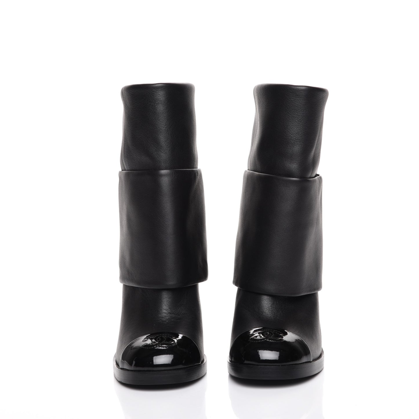 Calfskin CC Cap Toe Fold Over Boots 35.5 Black