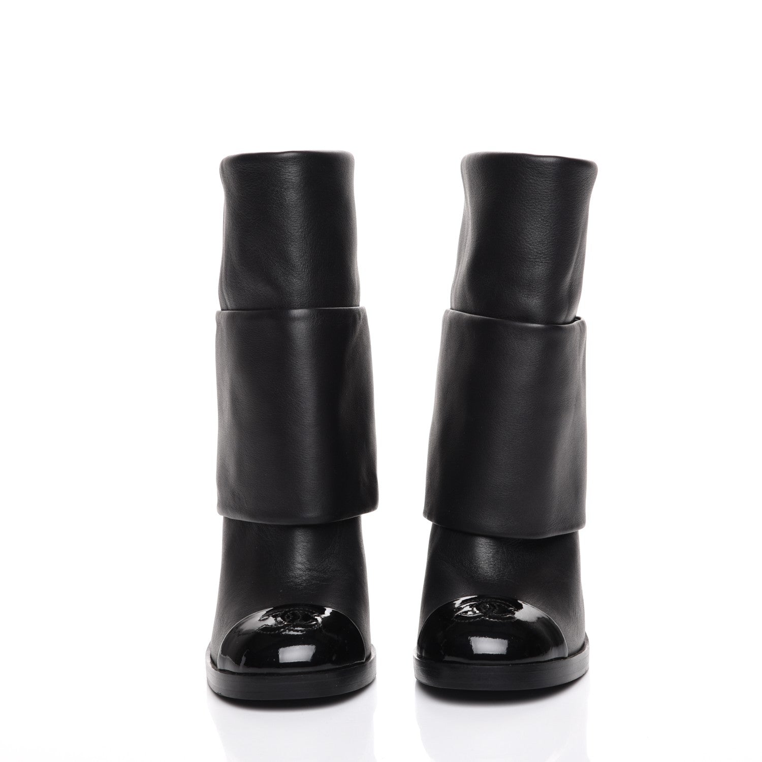 Chanel Calfskin CC Cap Toe Fold Over Boots 35.5 Black 2 of 8