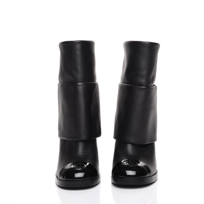Chanel Calfskin CC Cap Toe Fold Over Boots 35.5 Black 2 of 8