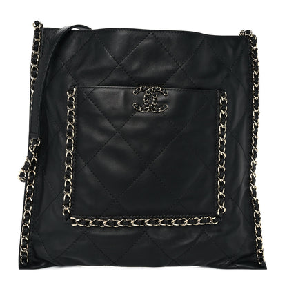 Chanel Calfskin Quilted Chain Flat Tote Black 1 of 10