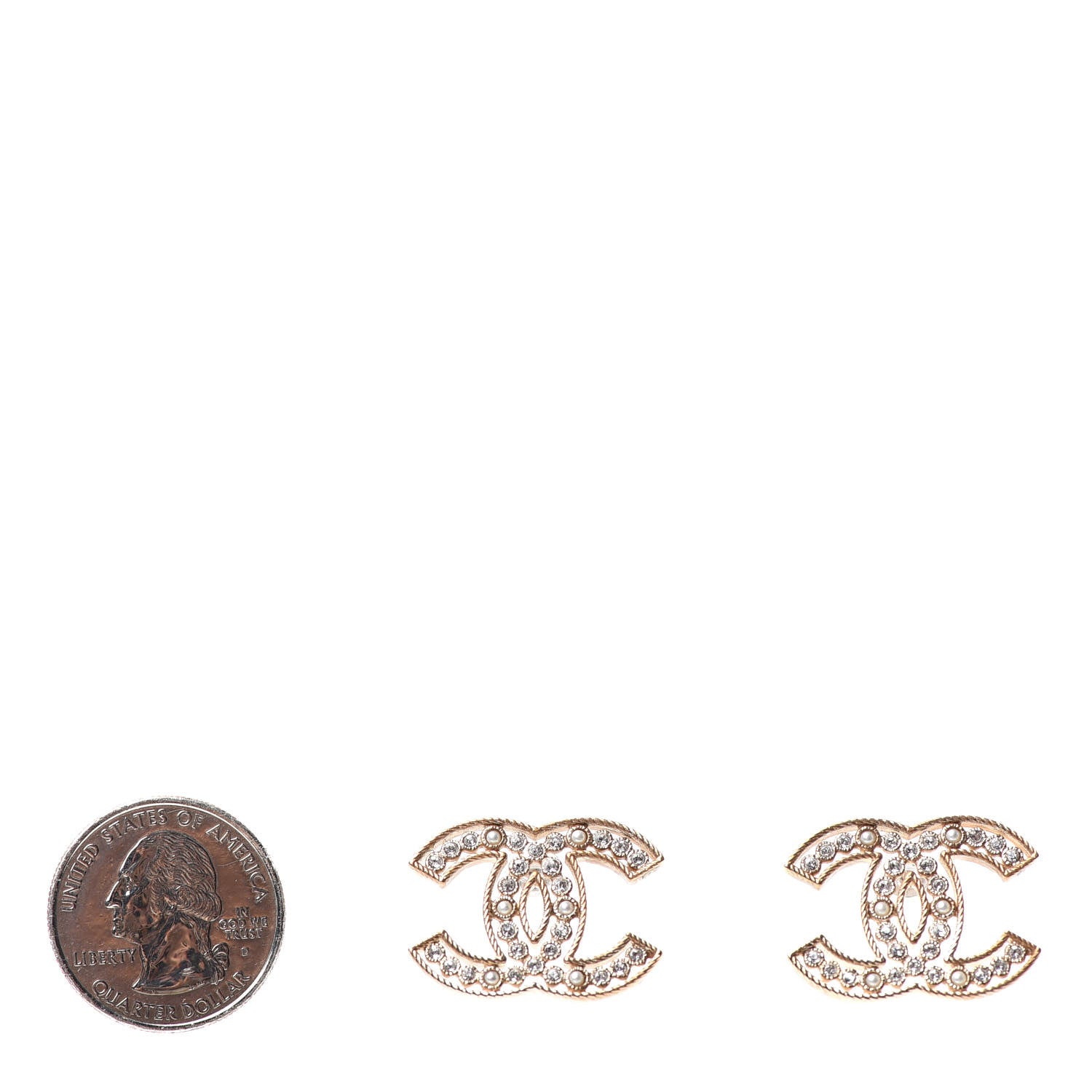 Chanel Pearl Crystal Sparkling Pearls CC Earrings Light Gold 2 of 4