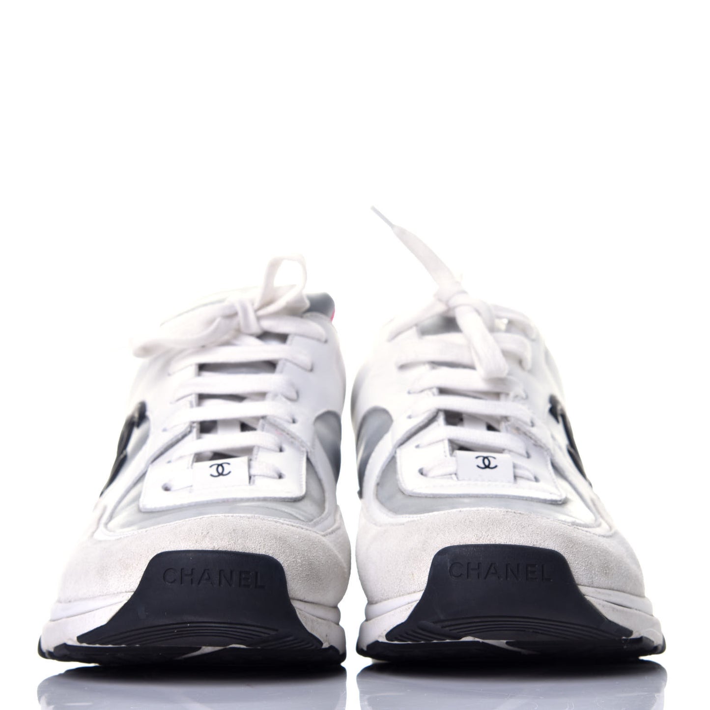 Calfskin Fabric Sneakers 40.5 White Silver Fluo Pink
