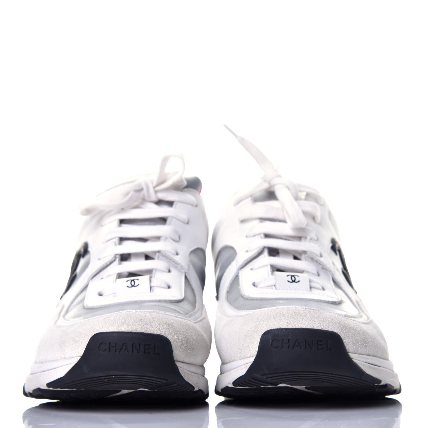 Chanel Calfskin Fabric Sneakers 40.5 White Silver Fluo Pink 2 of 9