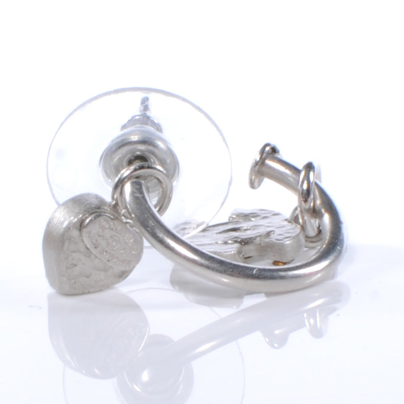 Chanel Crystal Heart CC Hoop Earrings Silver 4 of 4
