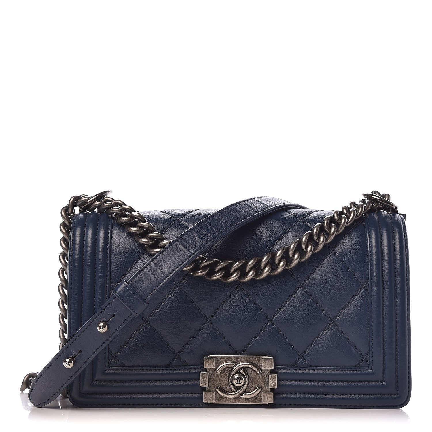 Chanel Calfskin Double Stitch Medium Boy Flap Navy Blue 1 of 14