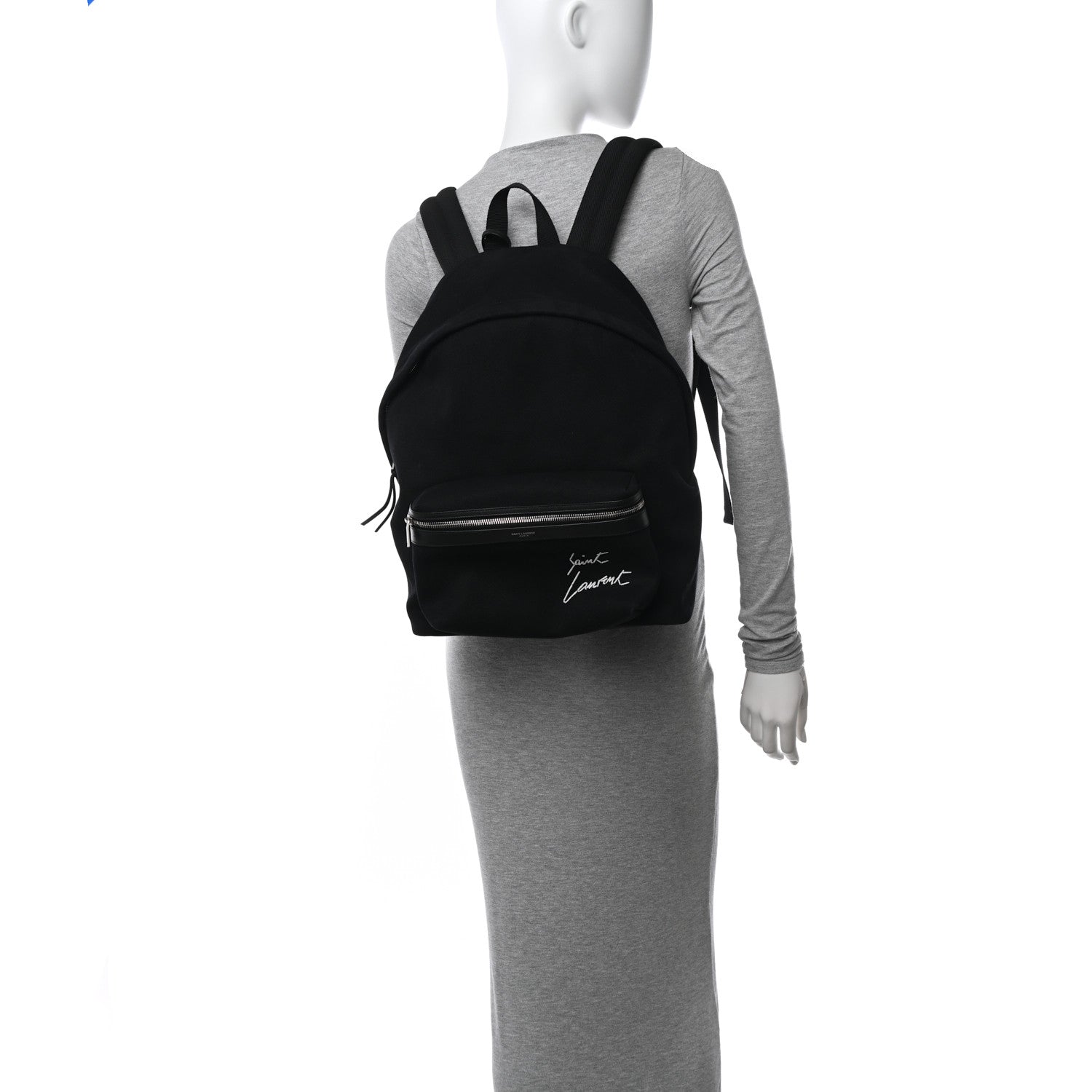 Saint Laurent Canvas Signature Embroidered City Backpack Black 2 of 10