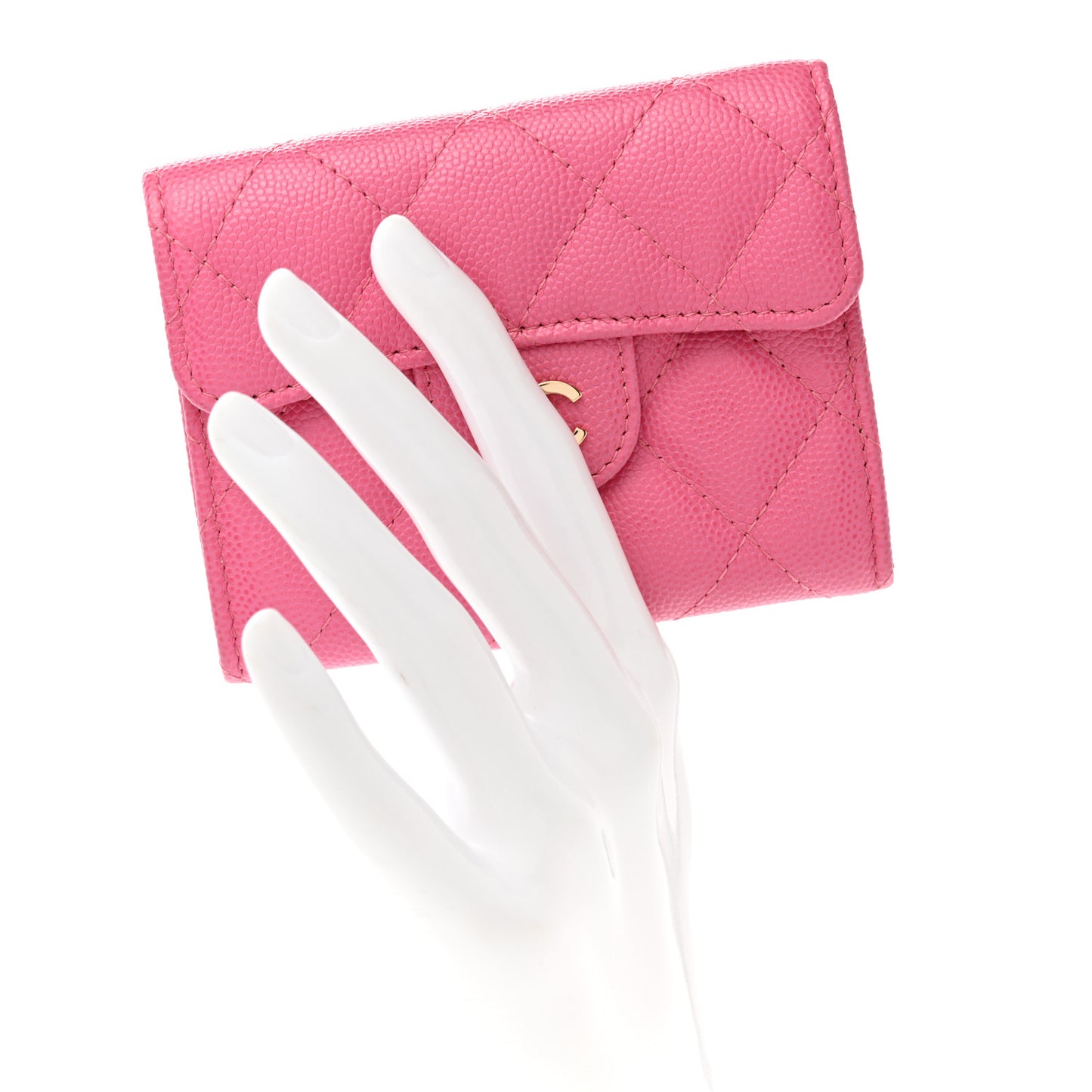 Caviar Quilted Flap Card Holder Wallet Pink