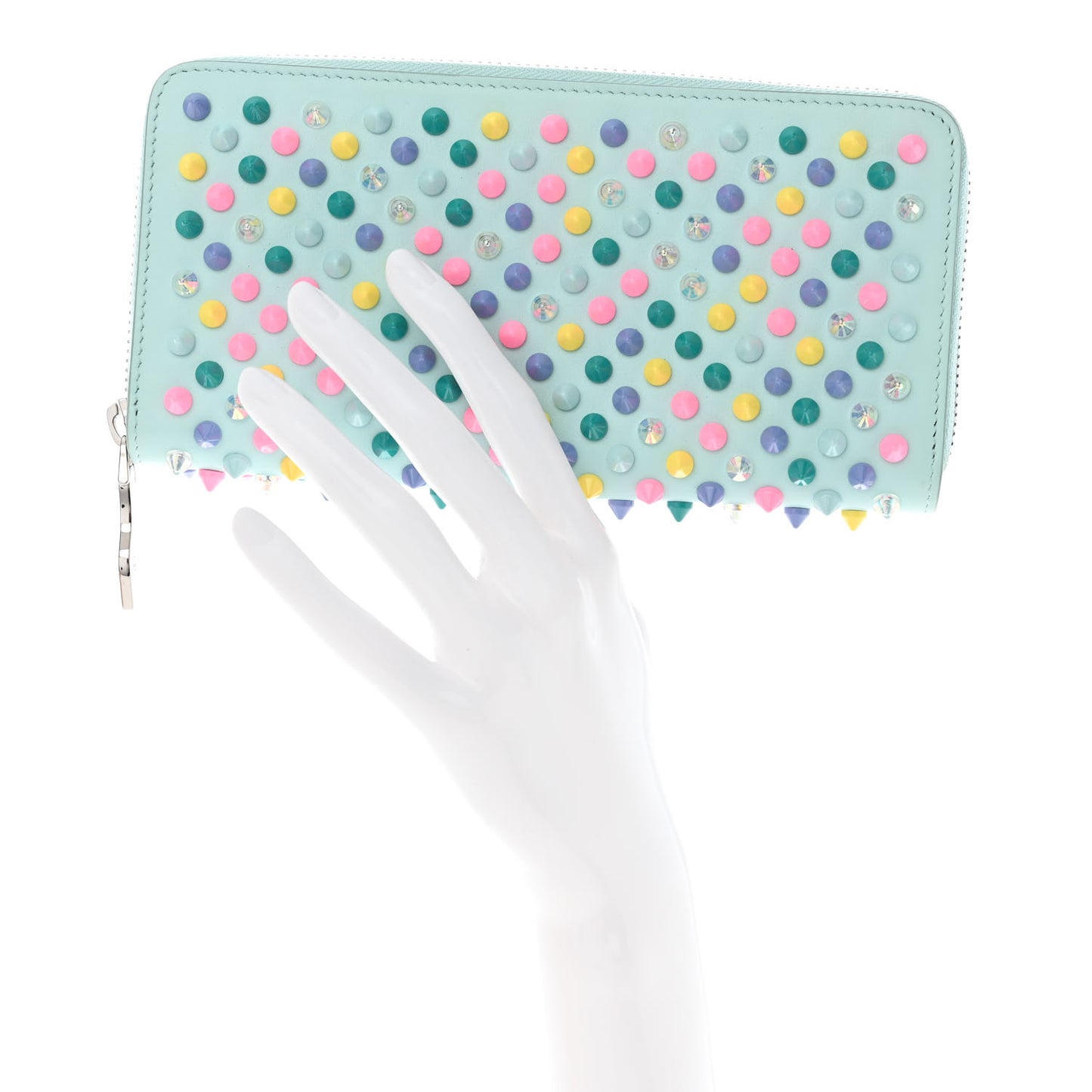 Calfskin Panettone Spiked Zip Around Wallet Source Multicolor