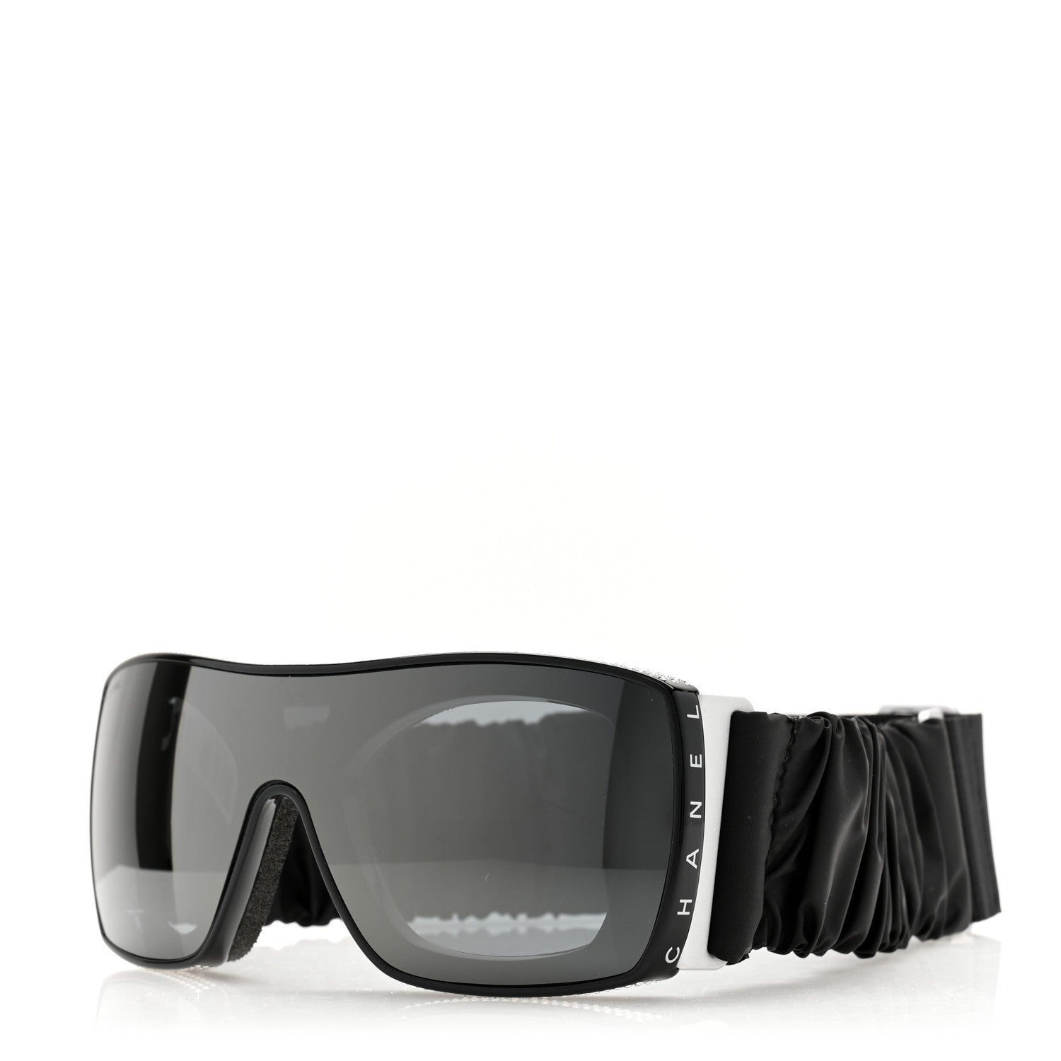 Chanel Crystal Acetate Technical Satin Shield Sunglasses Black 1 of 7