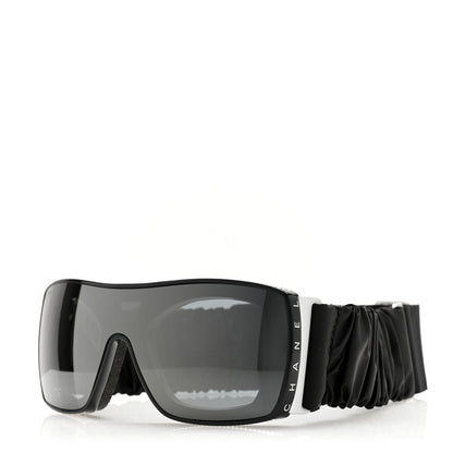 Chanel Crystal Acetate Technical Satin Shield Sunglasses Black 1 of 7