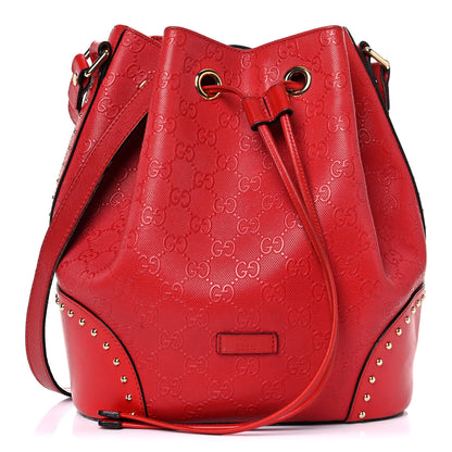 Gucci Bright Diamante GG Monogram Studded Medium Bucket Bag Red 1 of 33