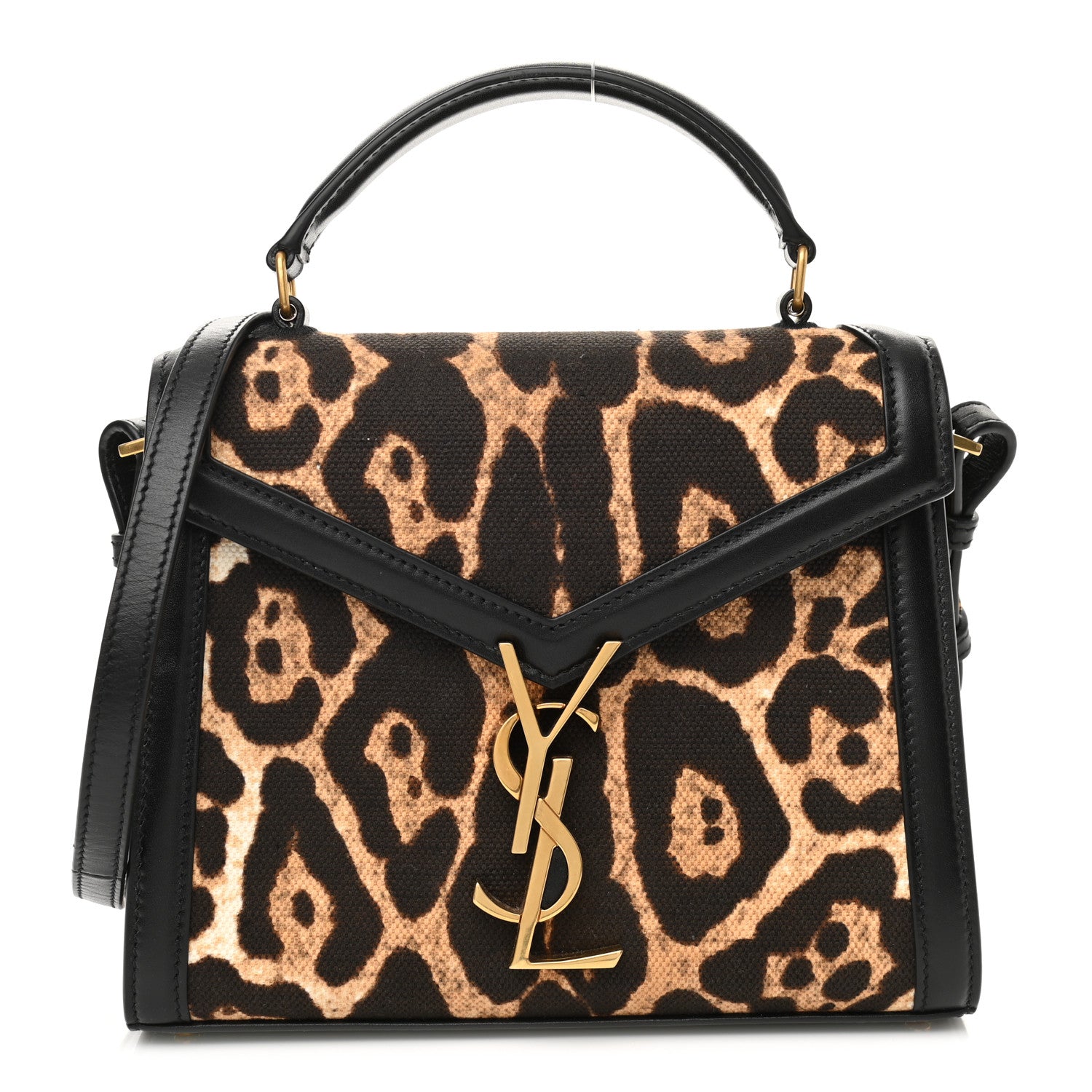 Saint Laurent Canvas Leopard Print Mini Classic Monogram Cassandra Top Handle Black 1 of 12
