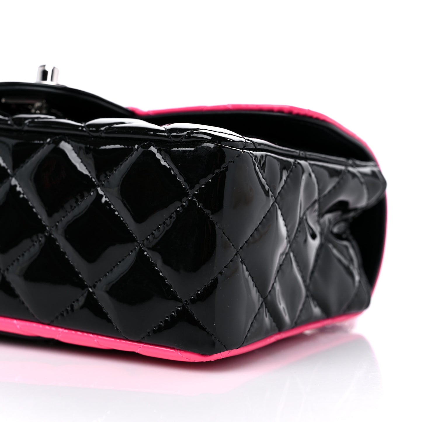 Patent Calfskin Quilted Bi-Color Mini Rectangular Flap Pink Black