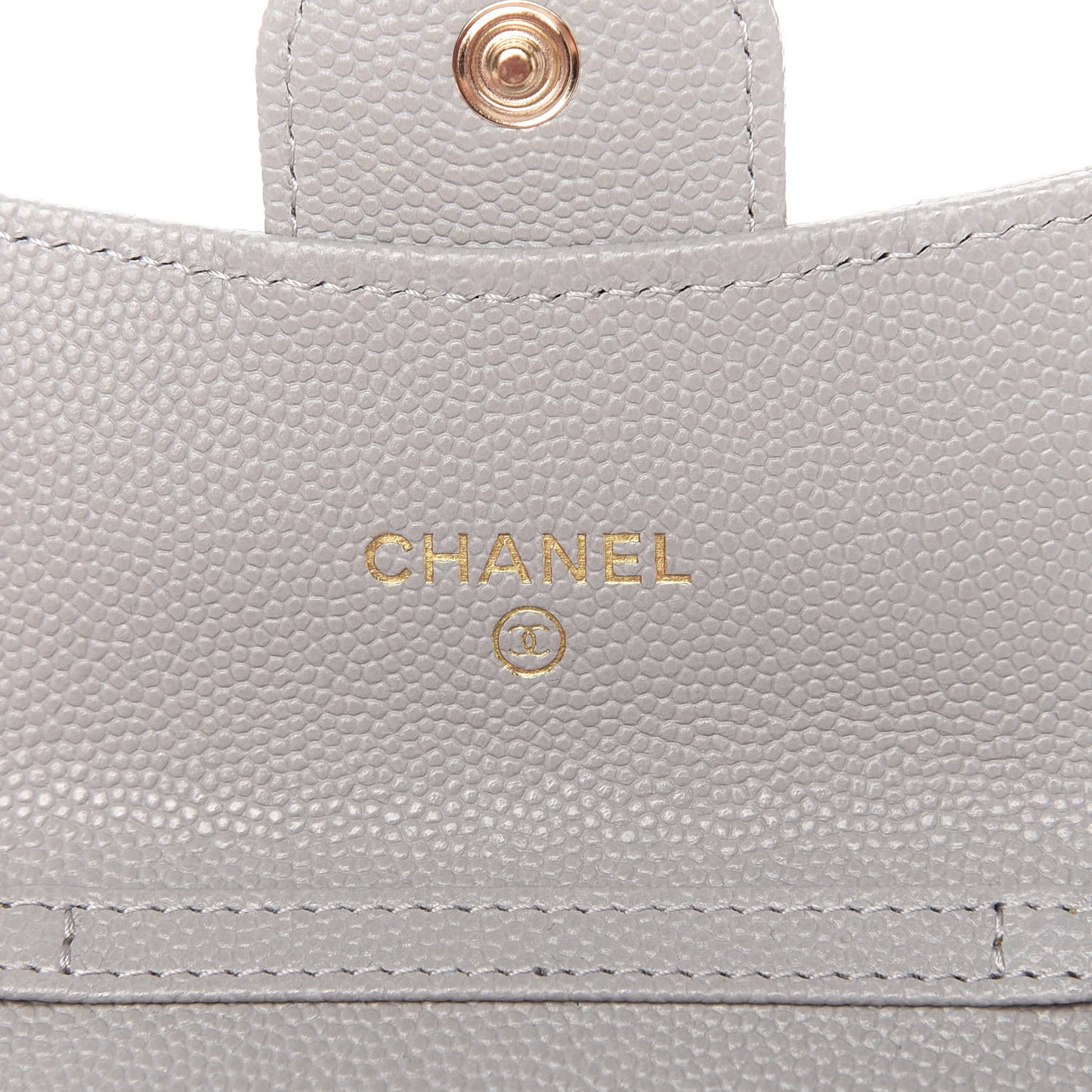Caviar Quilted Flap Card Holder On Chain Grey