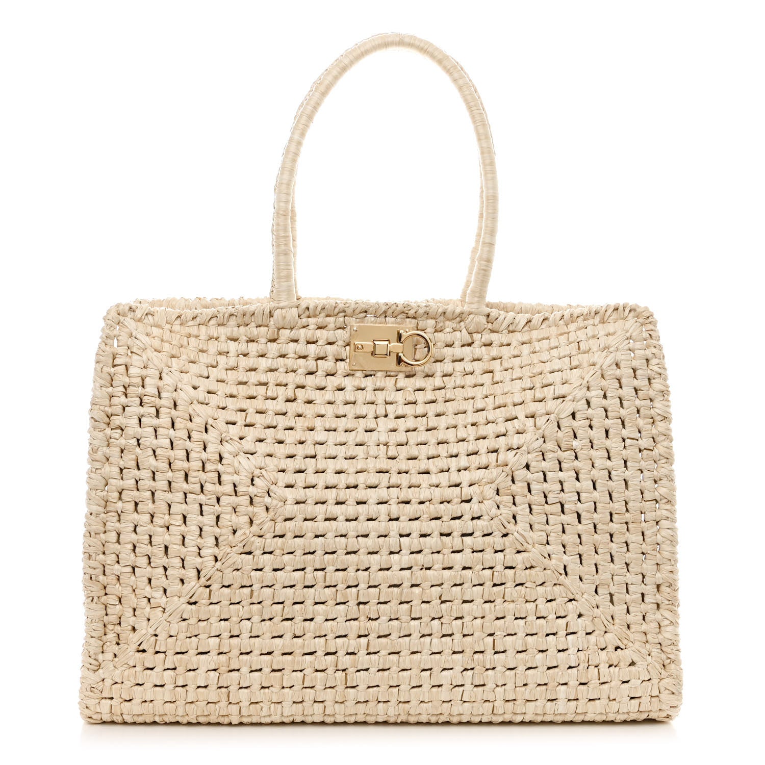 Salvatore Ferragamo Raffia XL Studio Box Tote Natural 1 of 10