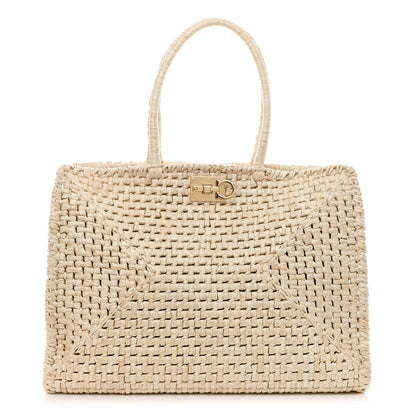 Salvatore Ferragamo Raffia XL Studio Box Tote Natural 1 of 10