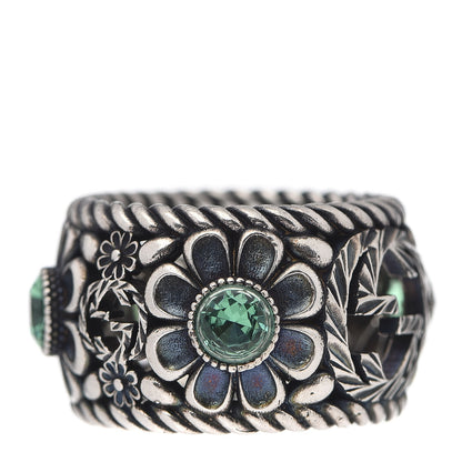 Gucci Sterling Silver Crystal Garden Band Ring Green 58 8.5 3 of 5