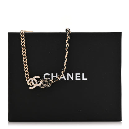 Chanel Metal Calfskin Crystal Double CC Short Necklace Black Gold 6 of 6