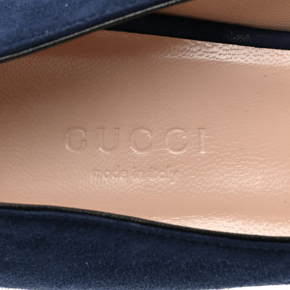 Gucci Kid Scamosciato GG Marmont Fringe 50mm Loafer Pumps 38.5 Blue Ink 7 of 9
