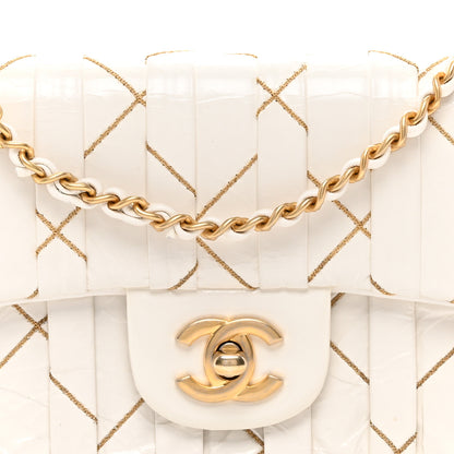 Chanel Glazed Calfskin Pleated Chain Stitch East West Flap White 8 of 12