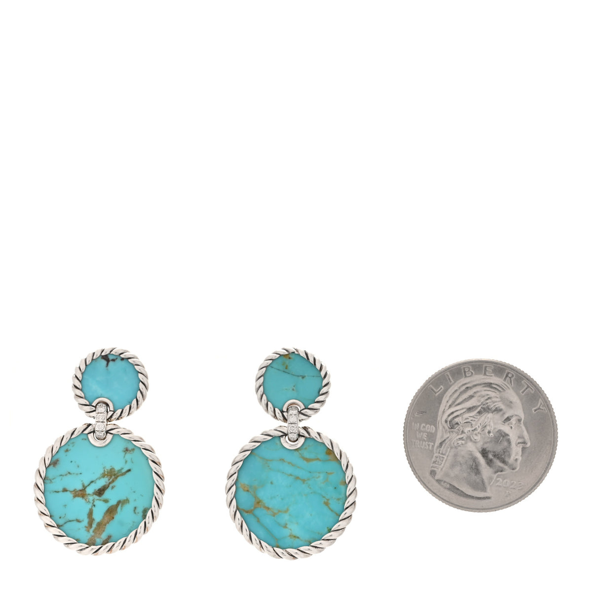 Sterling Silver Diamond Turquoise Elements Double Drop Earrings