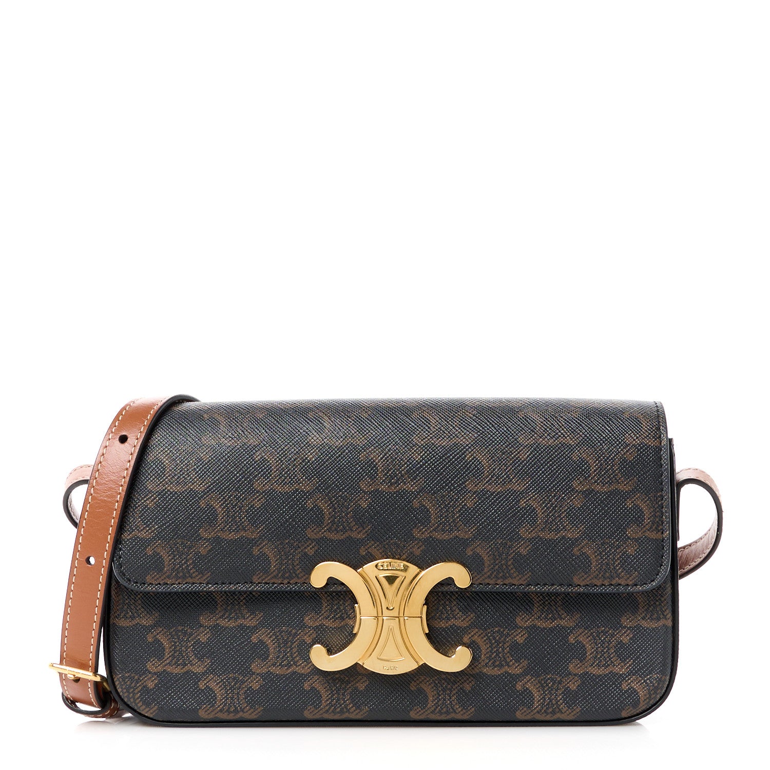 Celine Canvas Calfskin Triomphe Shoulder Bag Tan 1 of 11