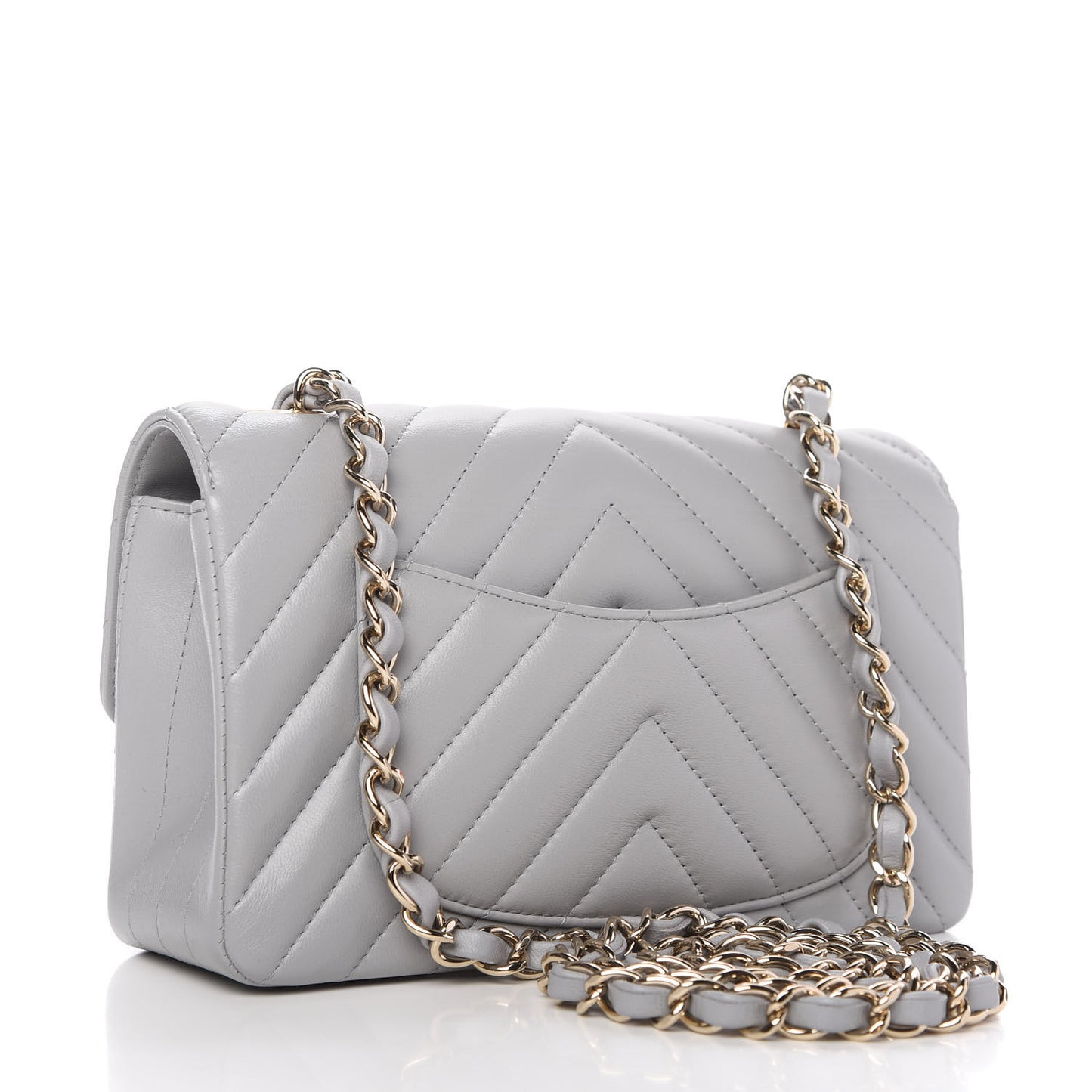 Lambskin Chevron Quilted Mini Rectangular Flap Grey