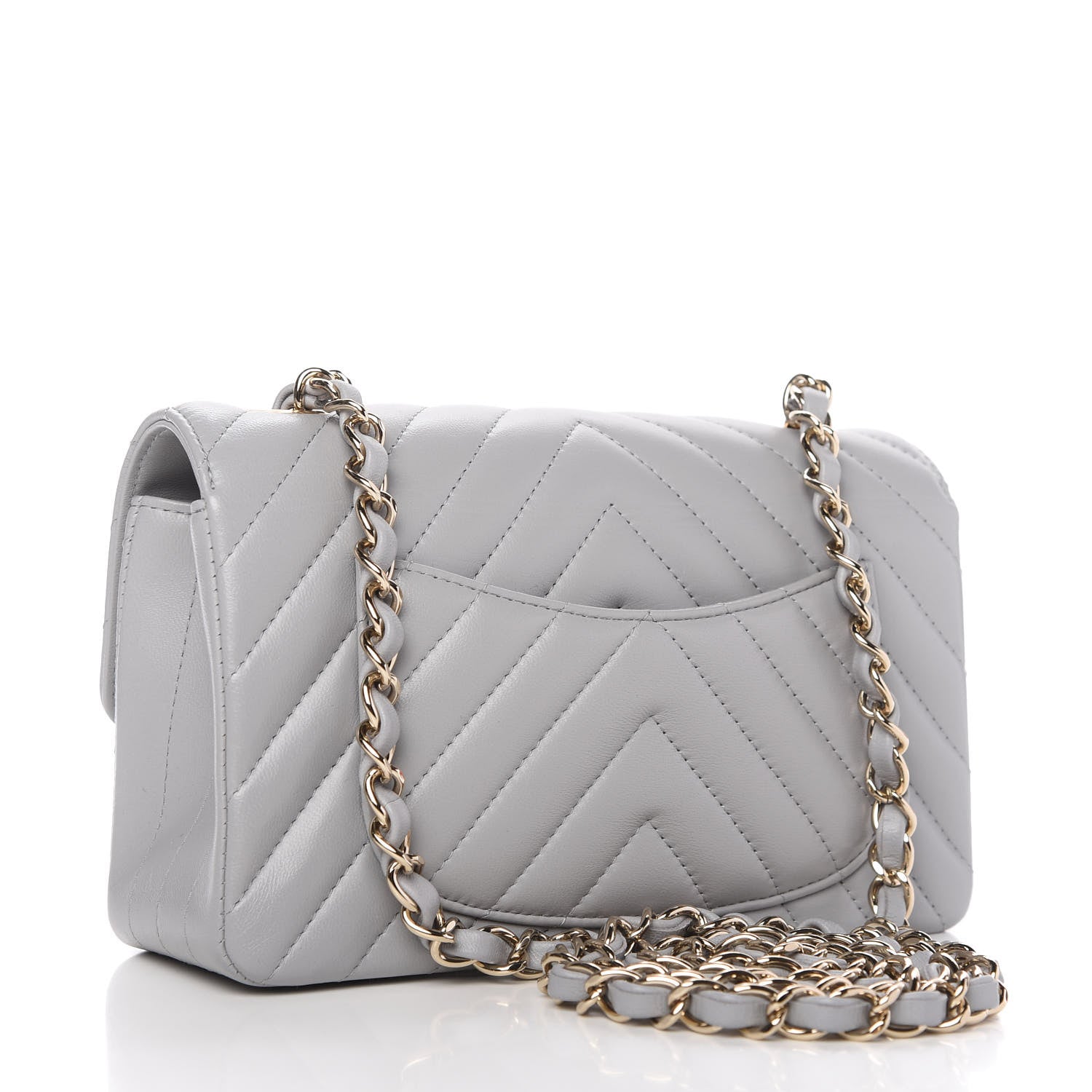 Chanel Lambskin Chevron Quilted Mini Rectangular Flap Grey 3 of 10