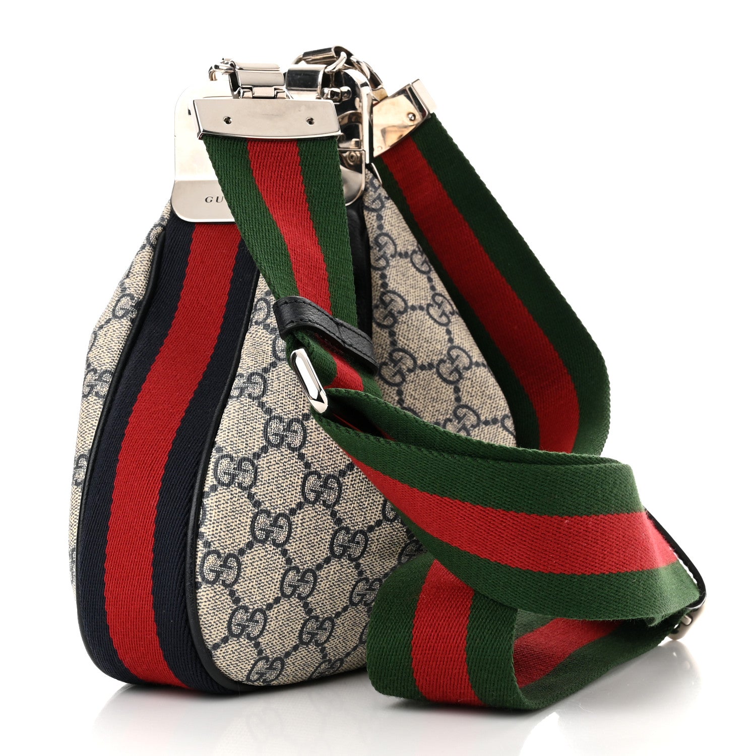 Gucci GG Supreme Monogram Textured Calfskin Web Small Attache Shoulder Bag Beige Blue 2 of 11