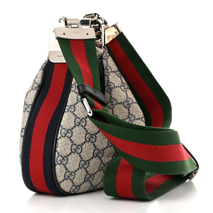 Gucci GG Supreme Monogram Textured Calfskin Web Small Attache Shoulder Bag Beige Blue 2 of 11