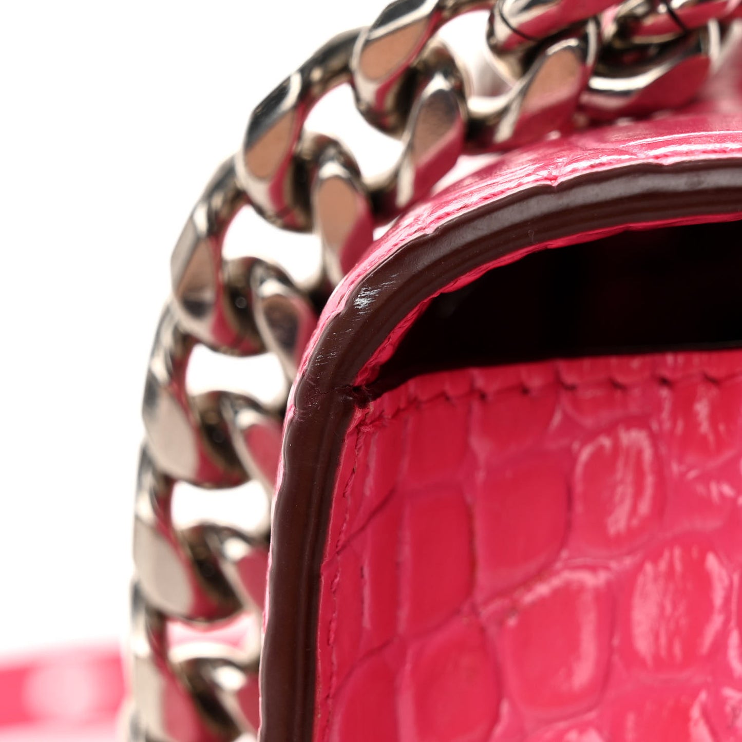 Calfskin Crocodile Embossed Knuckle Shoulder Bag Peony Pink