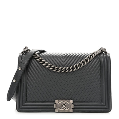 Chanel Calfskin Chevron Quilted New Medium Boy Flap Dark Grey 1 of 15
