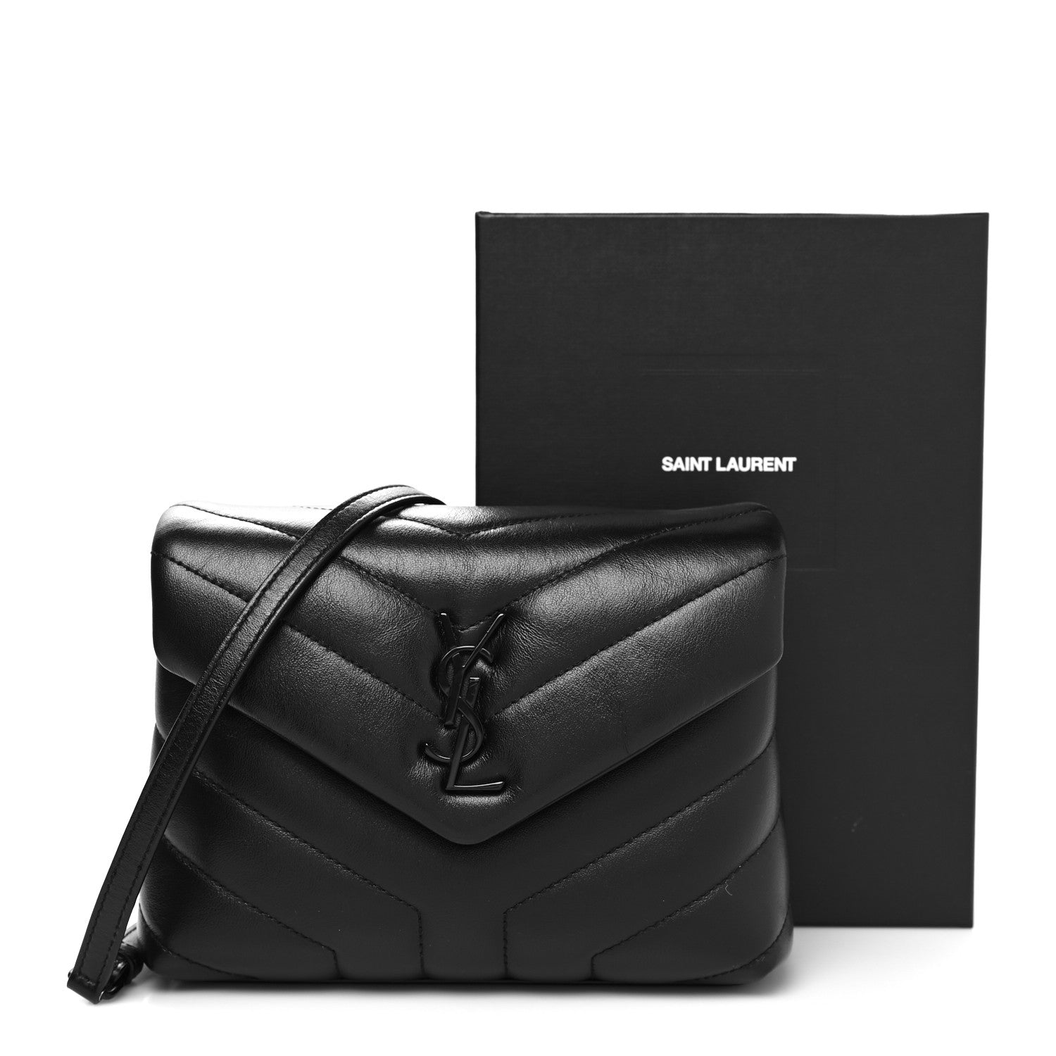 Saint Laurent Calfskin Y Quilted Monogram Monochrome Toy Loulou Crossbody Bag Black 12 of 12