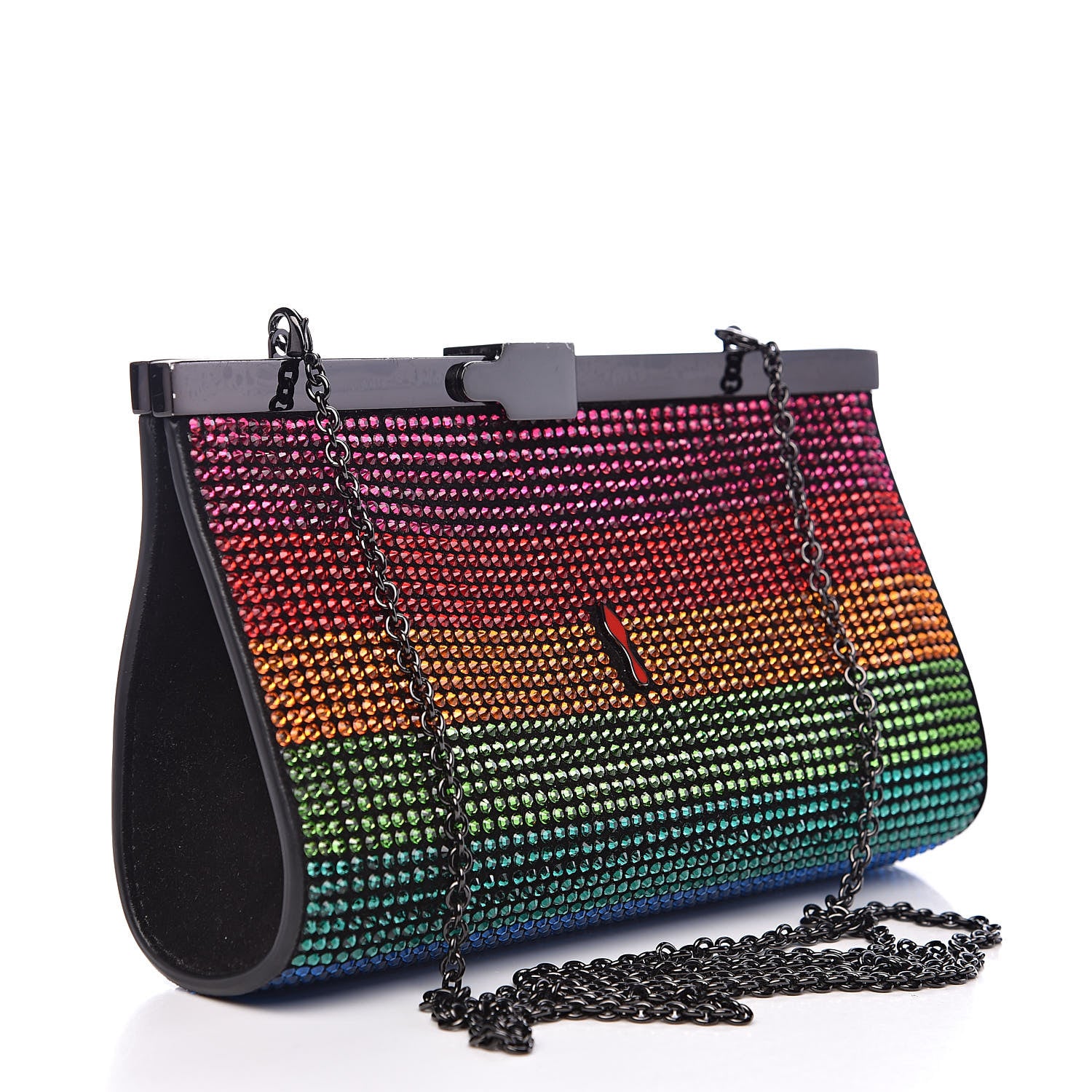 Christian Louboutin Suede Crystal Strass Small Palmette Clutch Rainbow 3 of 12