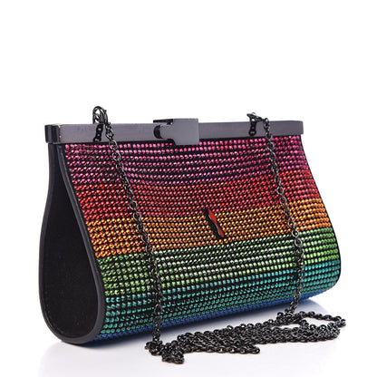 Christian Louboutin Suede Crystal Strass Small Palmette Clutch Rainbow 3 of 12