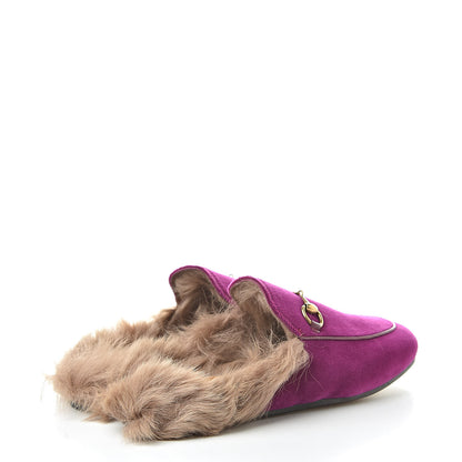Gucci Velvet Fur Womens Princetown Slippers 36 Fucsia Violet Cyclamen Natural 4 of 8