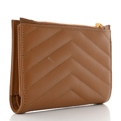 Saint Laurent Grain De Poudre Matelasse Chevron Monogram Zipped Card Case Natural Dark 3 of 7