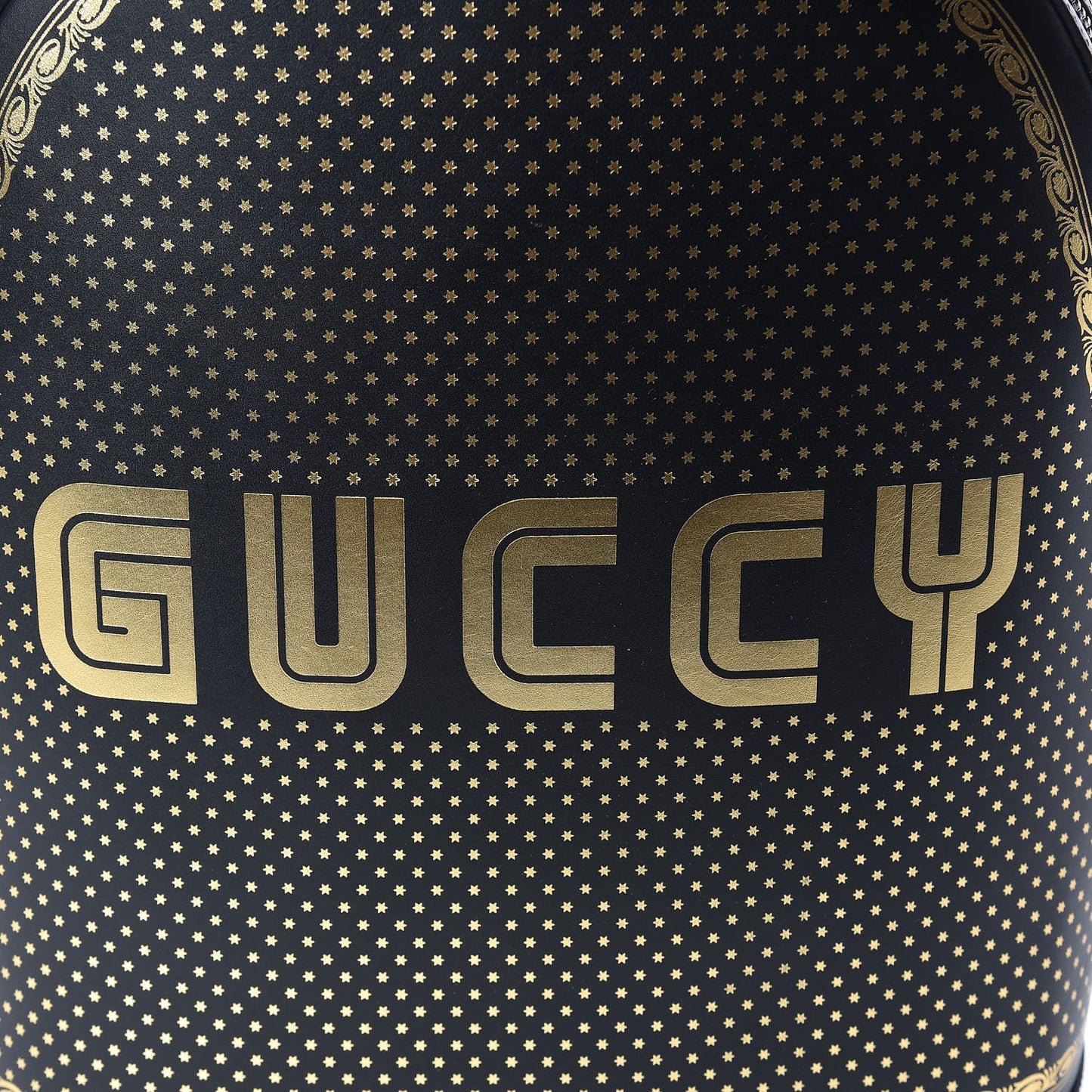 X SEGA Calfskin GUCCY Stars Dome Backpack Black Gold