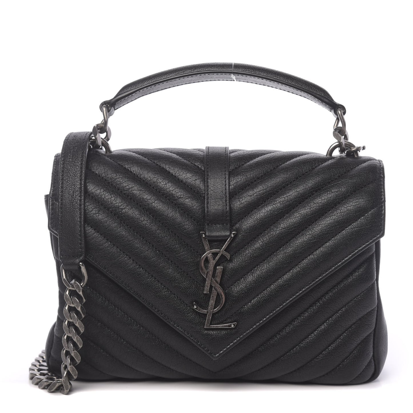 Sheepskin Matelasse Chevron Monogram Medium College Bag Black